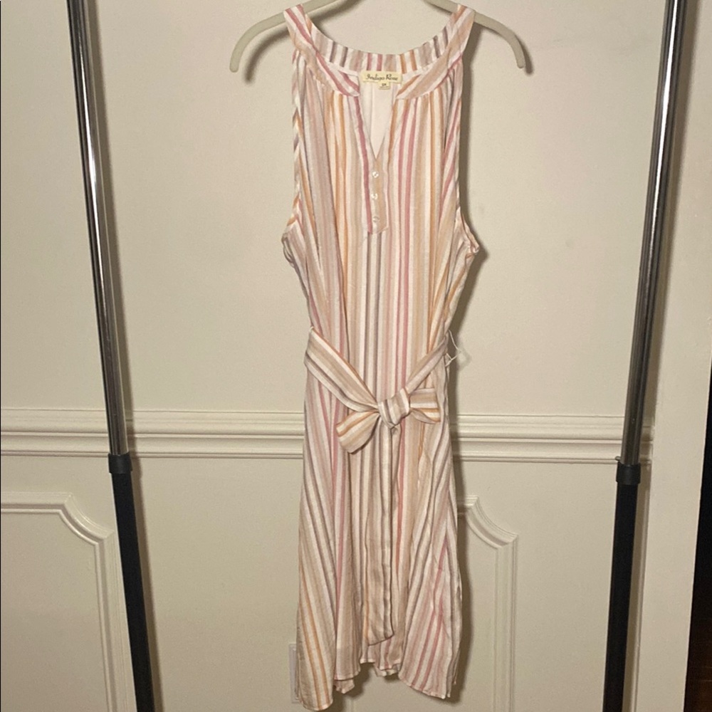 Women ‘s Indigo Rose Striped Belted Lined Sleeveless Knee Length Dress 2x